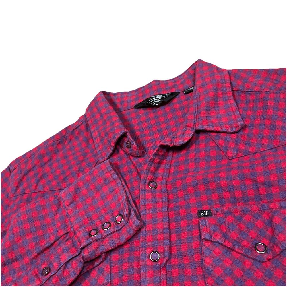 Salt Valley Snap Shirt Large Gingham Plaid Flap Pockets Long Sleeve Cotton